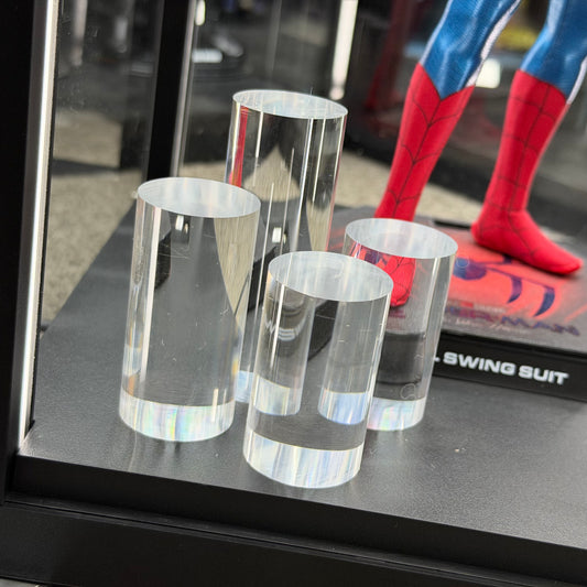 Set of 4 clear solid acrylic cylinder display stands for 1/6 scale head sculpts and figure accessories